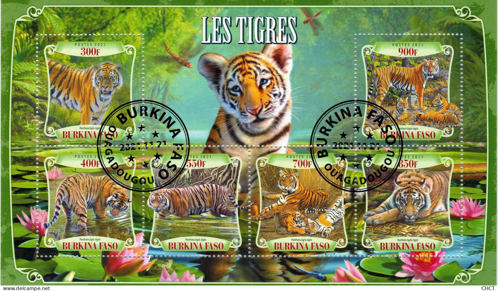 CHCT25 - Tigers, Fauna, Stamp Mini Sheet, Used CTO, 2021, Burkina Faso - Burkina Faso (1984-...)