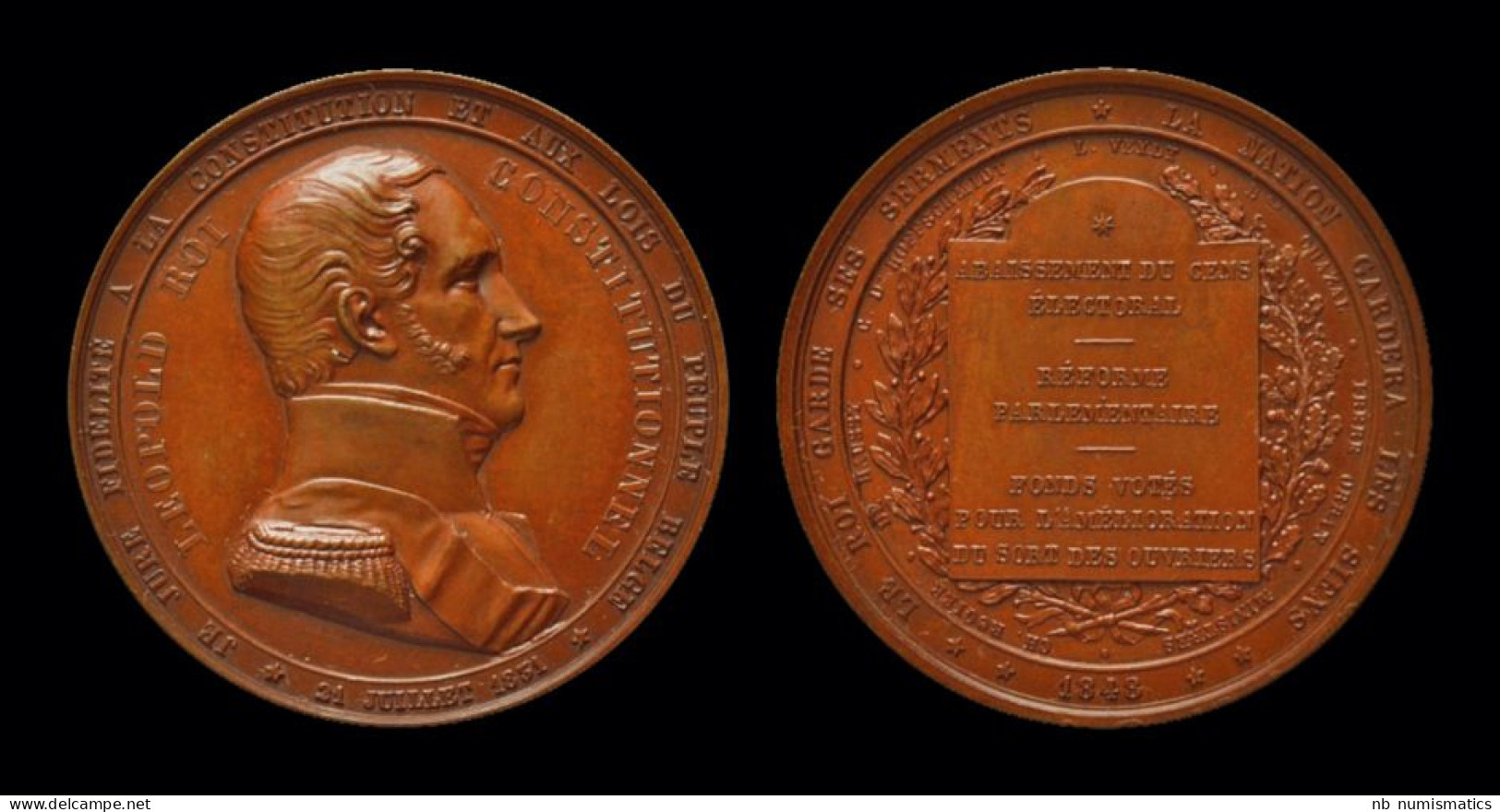 Belgium Jouvenel Adolphe-Christian Copper Medaille Bust Of Leopold I To Right - Royal / Of Nobility