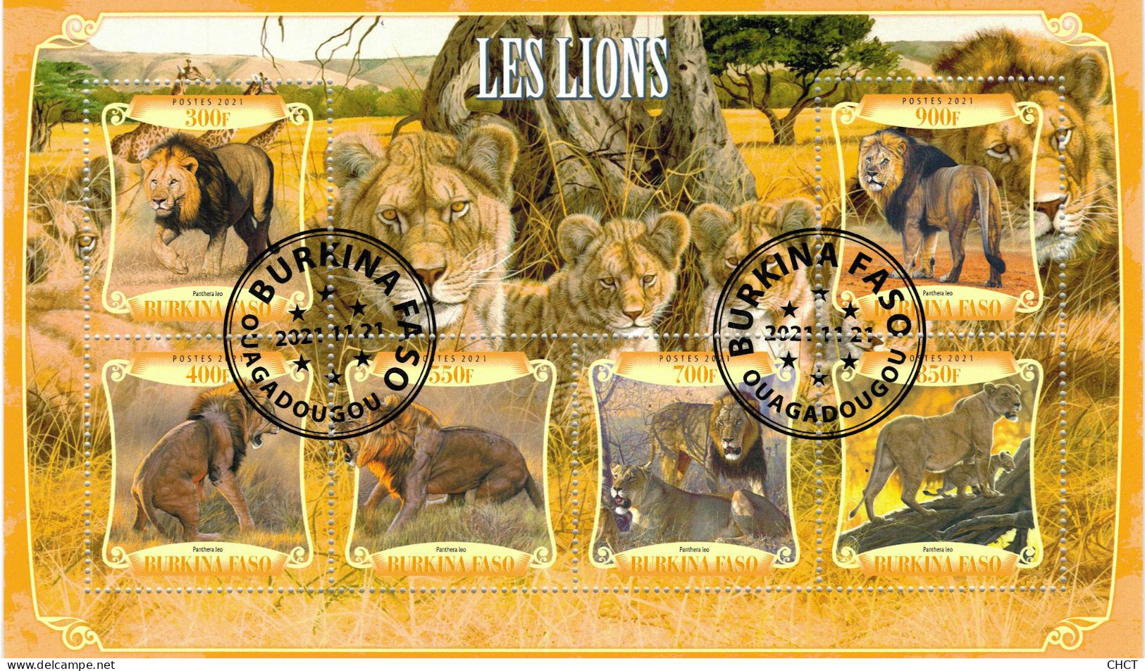 CHCT25 - Lions, Fauna, Stamp Mini Sheet, Used CTO, 2021, Burkina Faso - Burkina Faso (1984-...)