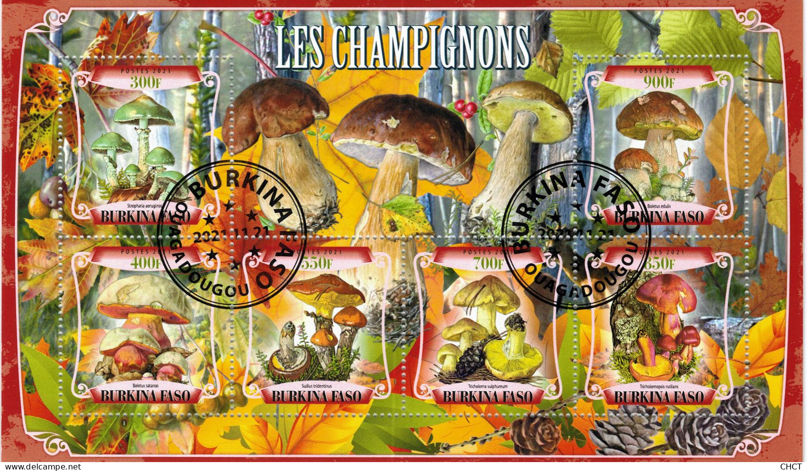 CHCT25 - Mushrooms, Nature, Flora, Stamp Mini Sheet, Used CTO, 2021, Burkina Faso - Burkina Faso (1984-...)