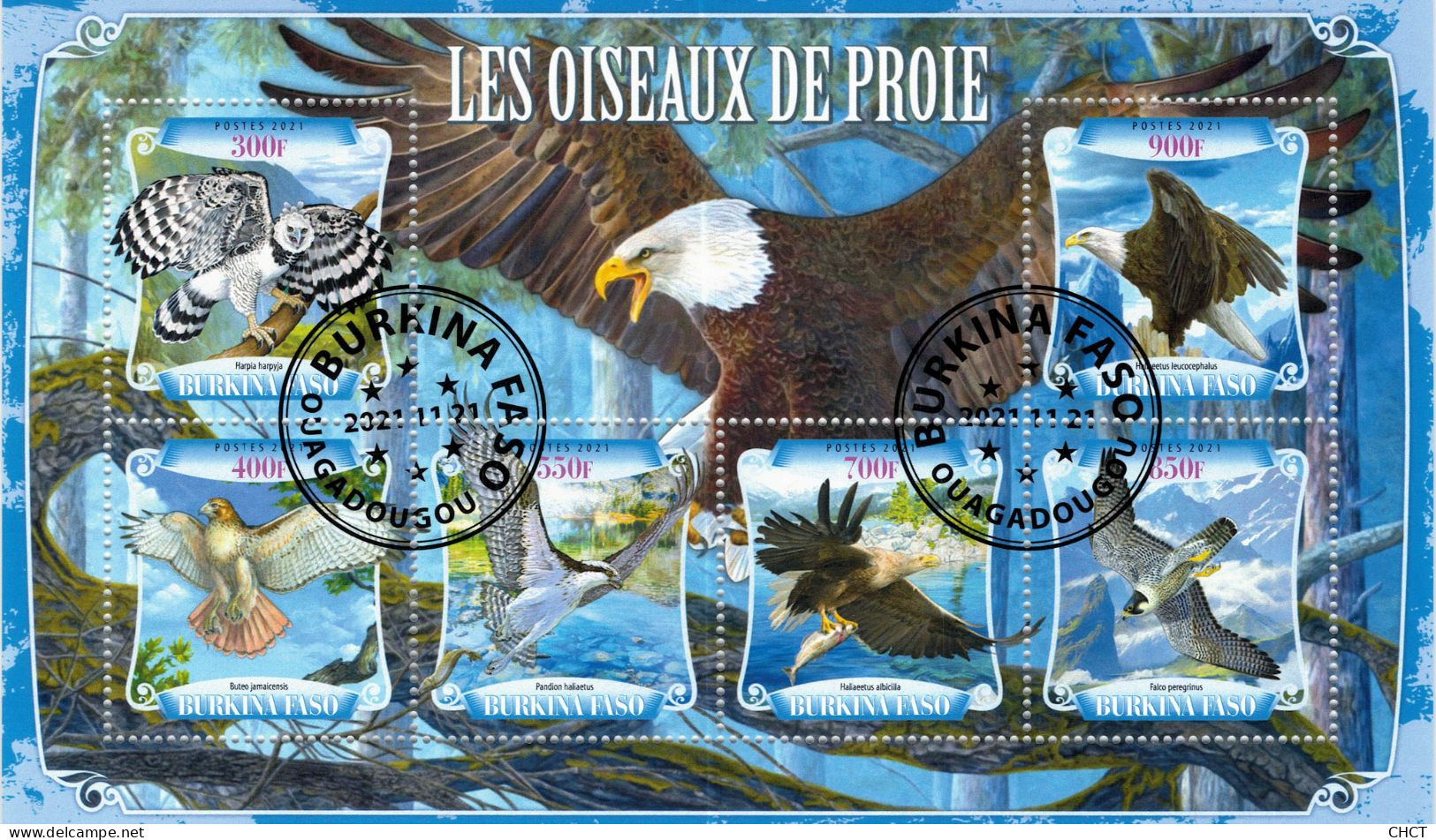 CHCT25 - Predatory Birds, Fauna, Stamp Mini Sheet, Used CTO, 2021, Burkina Faso - Burkina Faso (1984-...)