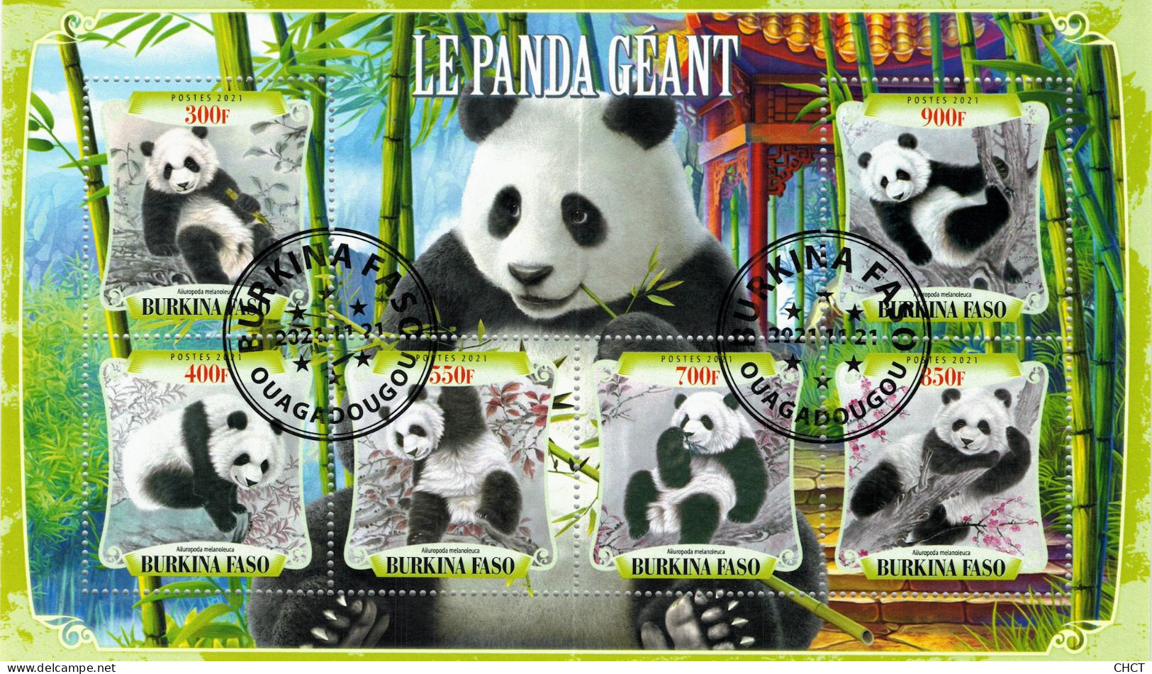 CHCT25 - Pandas, Bears, Fauna, Stamp Mini Sheet, Used CTO, 2021, Burkina Faso - Burkina Faso (1984-...)