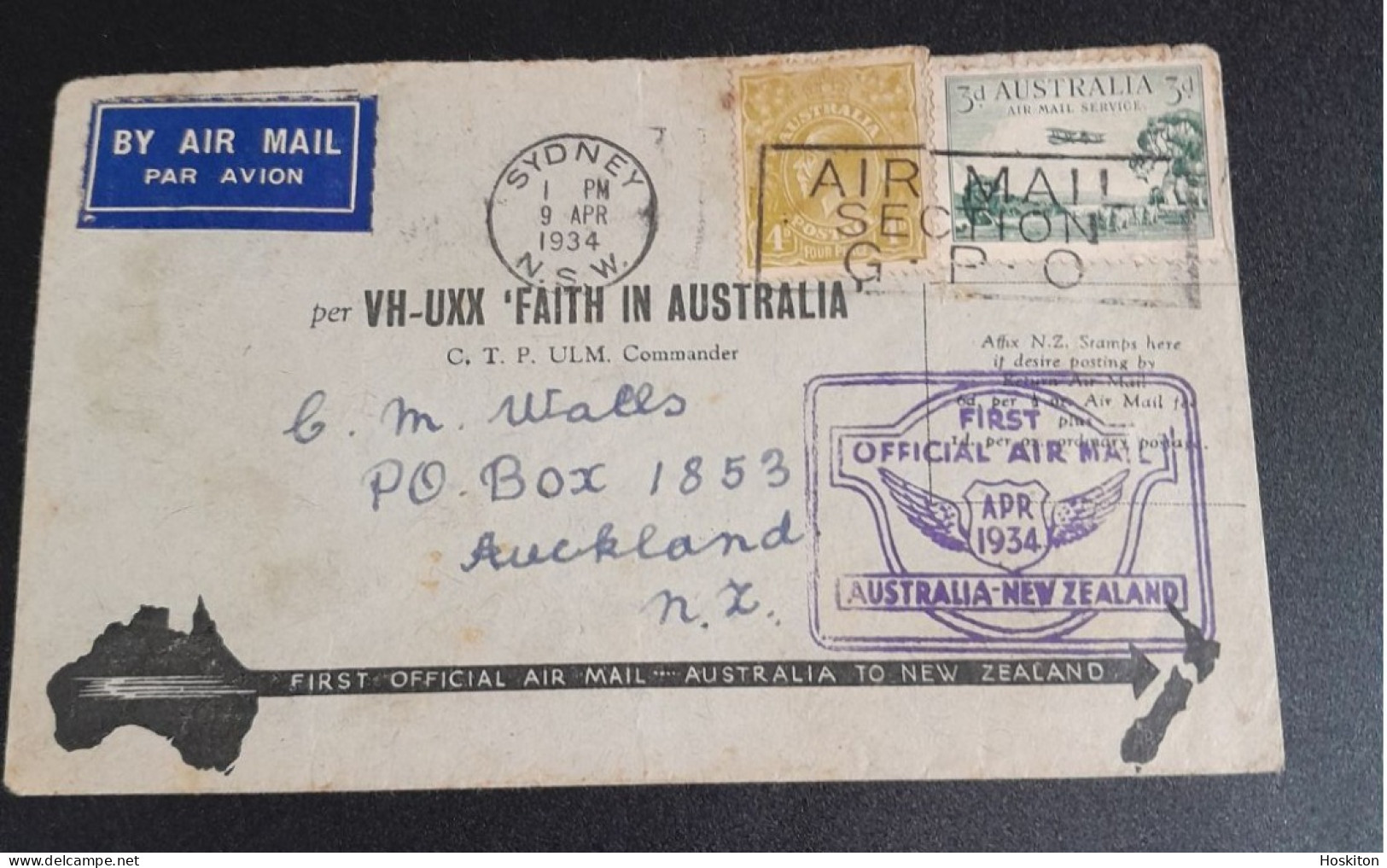 12 April 1934 Distribution Flight New Plymouth -Auckland  Leg - Brieven En Documenten