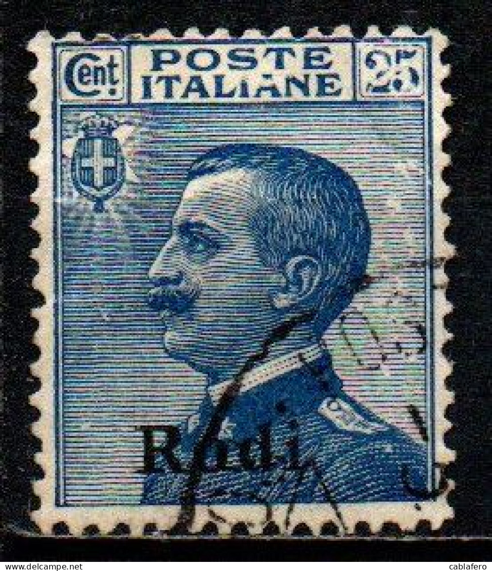 ITALIA - RODI - 1912 - EFFIGIE DEL RE VITTORIO EMANUELE III CON SOVRASTAMPA - 25 CENT . MICHETTI - USATO - Aegean (Rodi)