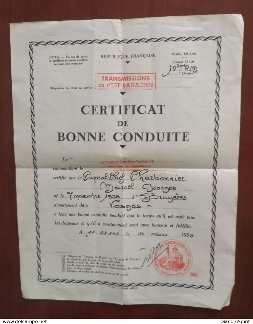 1959 Transmissions de l'Est Saharien Képi + Documents Caporal Charbonnier de Bruyères - Services Aériens
