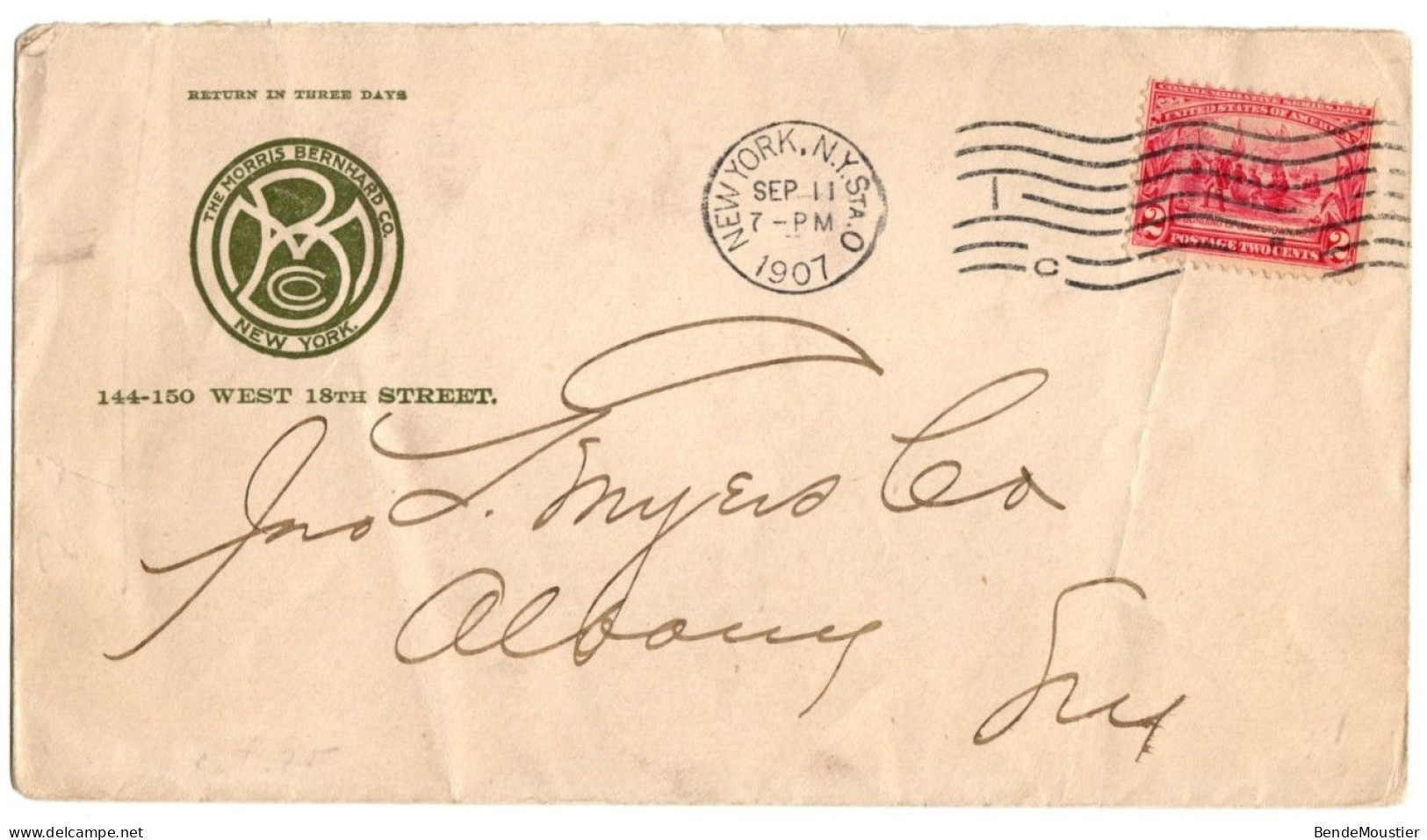 (R1) SCOTT # 329 - The Morris Bernhard Co. New York - Numeral Cancel "1 C" - N.Y.Sta. O - 1907. - 2c. 1941-1960 Briefe U. Dokumente