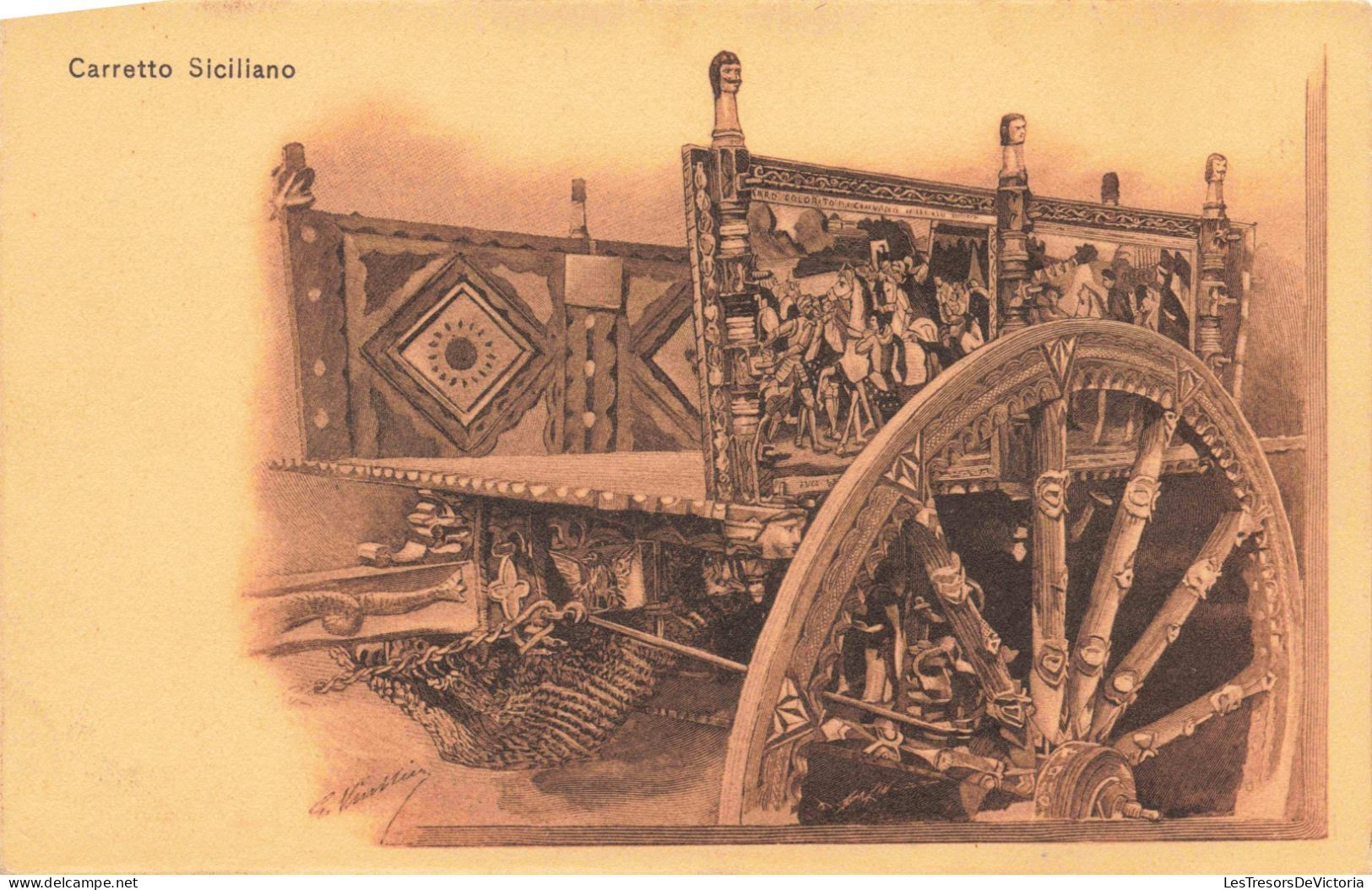 ARTS - Caretto Siciliano - Charette Sicilienne Avec Des Gravures - Carte Postale Ancienne - Antiquité