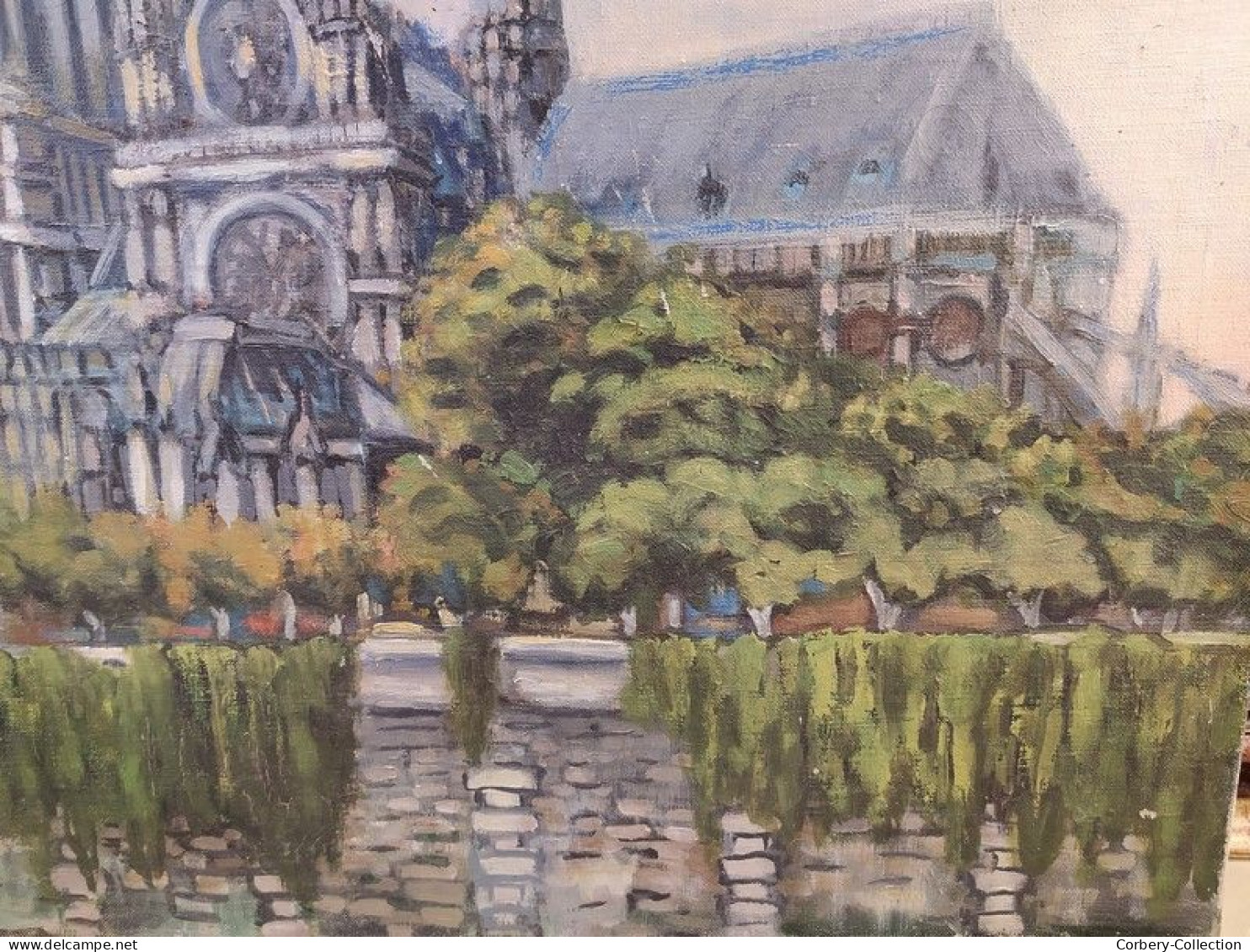 Ancien Tableau Cathédrale Notre-Dame de Paris Impressionniste