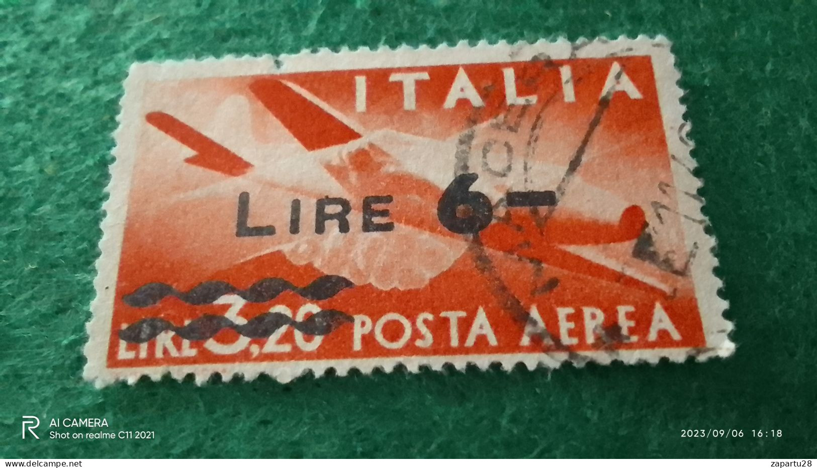 ıTALYA-1944-1946    3.20 LİRE   SÜRSAJED 6 LİRA    USED - Poste Aérienne