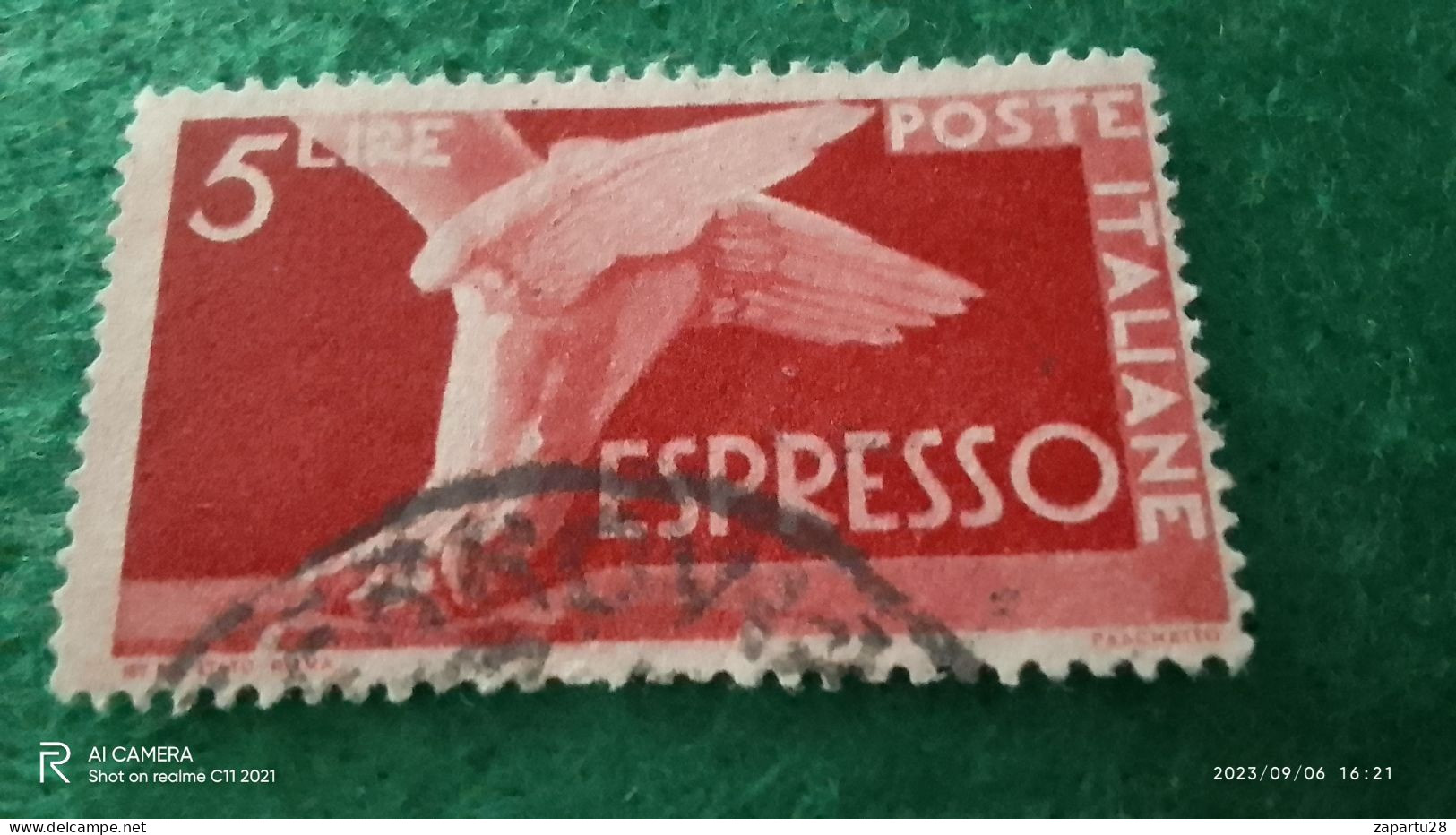 ıTALYA-1944-1946    5 LİRE      USED - Correo Aéreo