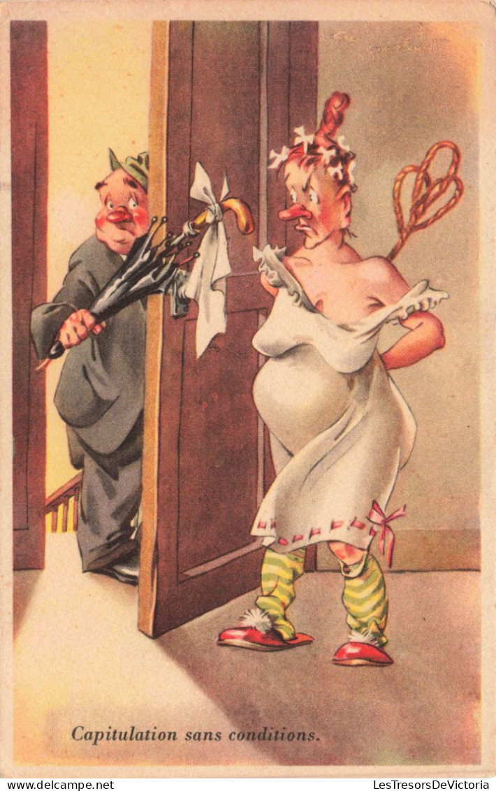 HUMOUR - Capitulation Sans Conditions - Femme Enceinte Attendant Son Mari - Carte Postale Ancienne - Humor