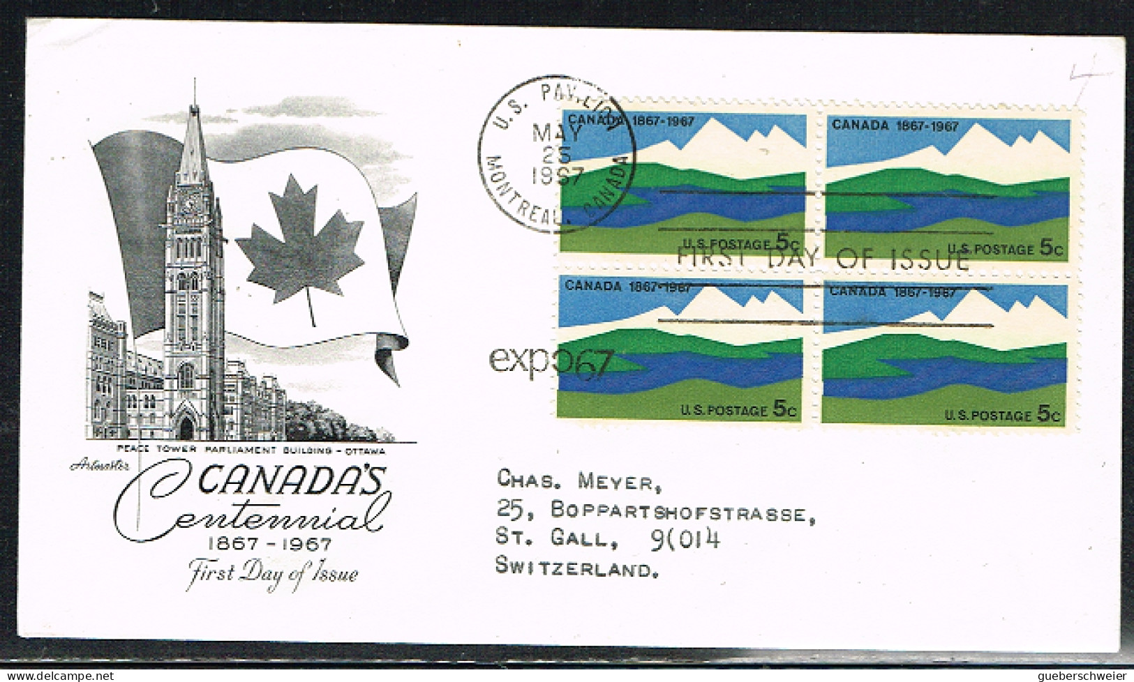 EXP L17 - ETATS-UNIS N° 1090 Bloc De 4 Sur FDC CANADA Centenaire - 1961-1970