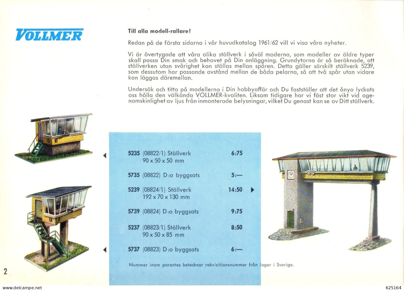 Catalogue VOLLMER 1961/62 08898/61  Modelljärnväg Swedisch Ausgabe -  En Suédois - Sin Clasificación