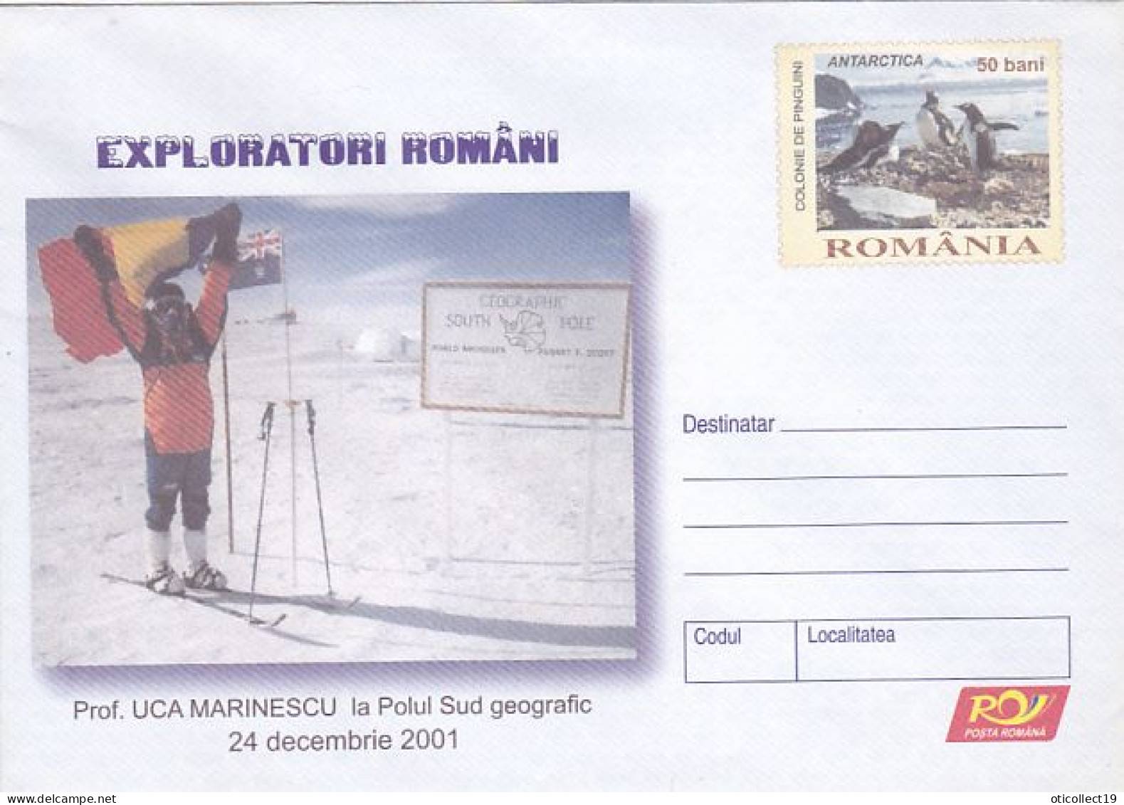 POLAR EXPLORERS, UCA MARINESCU AT SOUTH POLE, ANTARCTICA, PENGUINS, COVER STATIONERY, 2005, ROMANIA - Polar Exploradores Y Celebridades