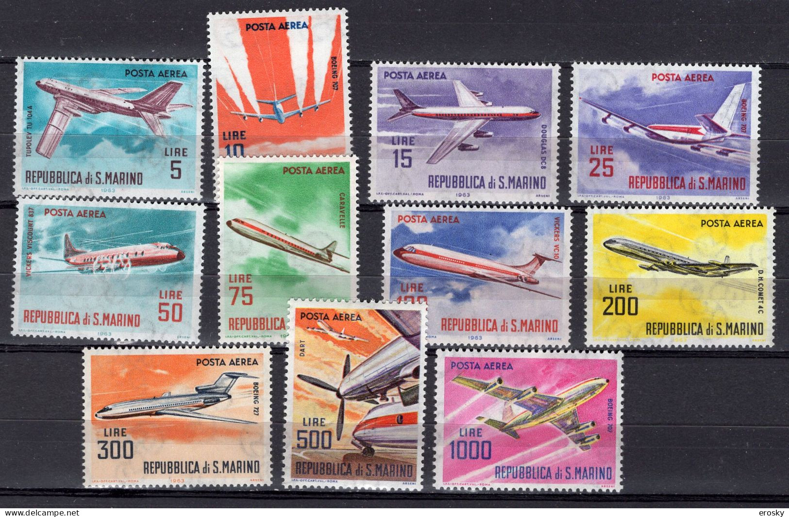 Y9135 - SAN MARINO Aerea Ss N°139/49 - SAINT-MARIN Aerienne Yv N°128/38 ** - Luftpost