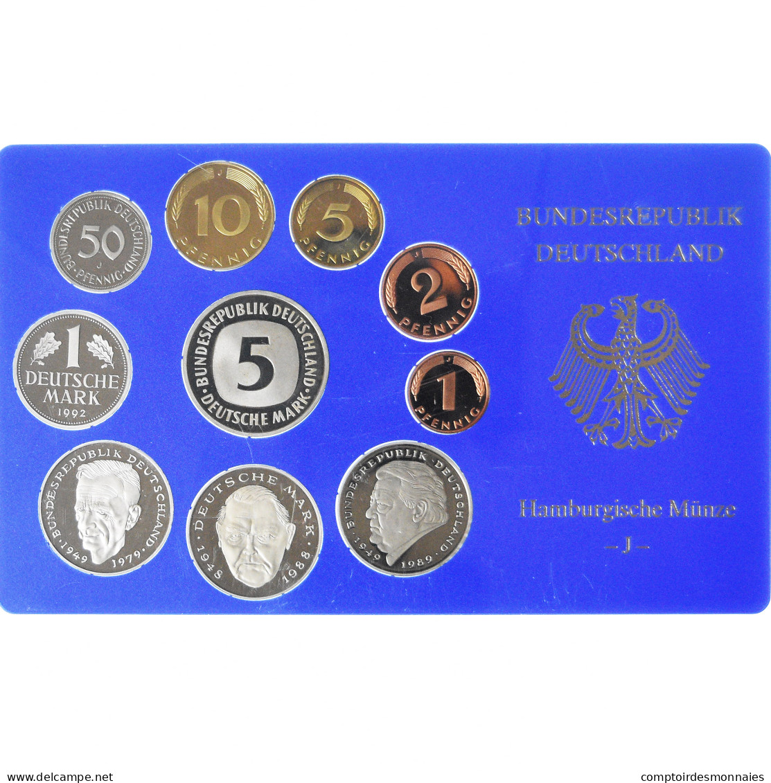 Monnaie, Allemagne, 1 Pfennig To 5 Mark, 1992, Hambourg, BE, FDC - Mint Sets & Proof Sets