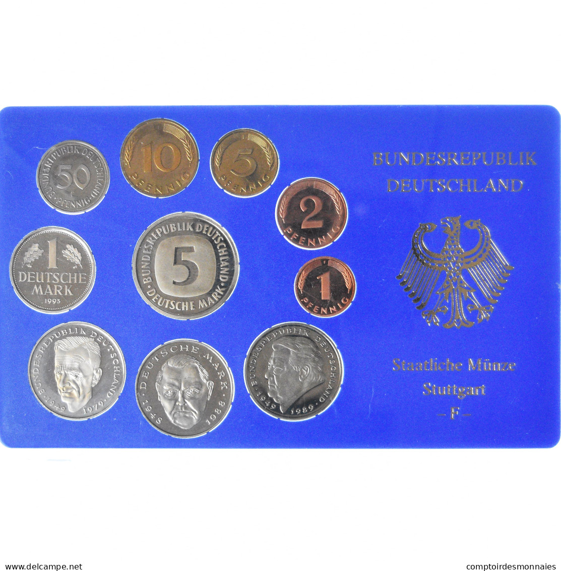 Monnaie, Allemagne, 1 Pfennig To 5 Mark, 1993, Stuttgart, BE, FDC - Mint Sets & Proof Sets
