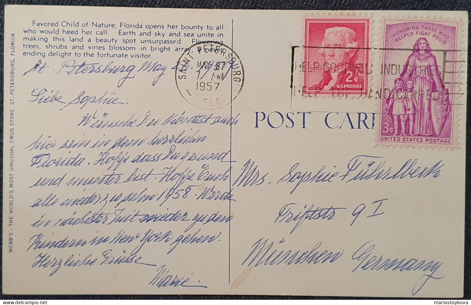 USA.Florida.Vintage C1940er Postkarte Palme Tropische Pracht Findet All Seinen Ruhm In Florida - St Petersburg