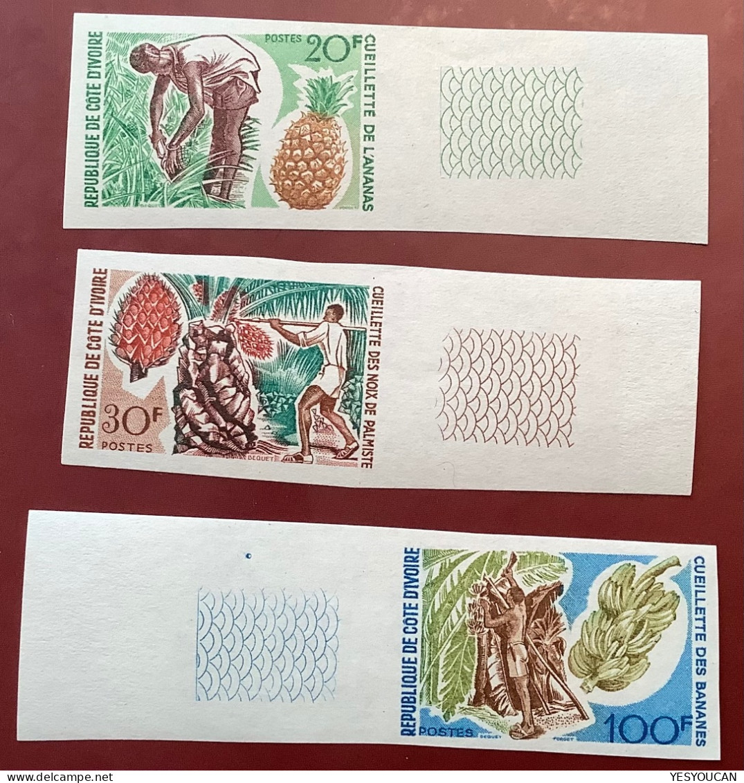 1967 YT 260-262 NON DENTELÉ  ** Luxe Fruits: Ananas, Bananes, Noix De Palmes (Côte D‘ Ivoire MNH Imperf Bananas Palm Oil - Ivory Coast (1960-...)