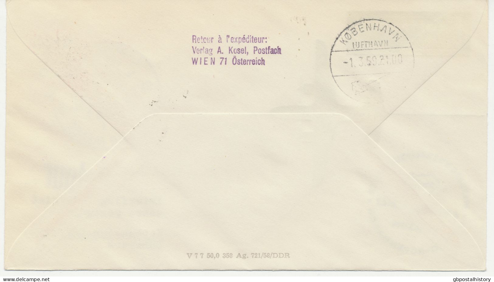 DDR 1.3.1959, Leipziger Frühjahrs-Messe INTERFLUG   Messe-Erstflug „LEIPZIG – KOPENHAGEN“ (HLIII/3) - Airmail