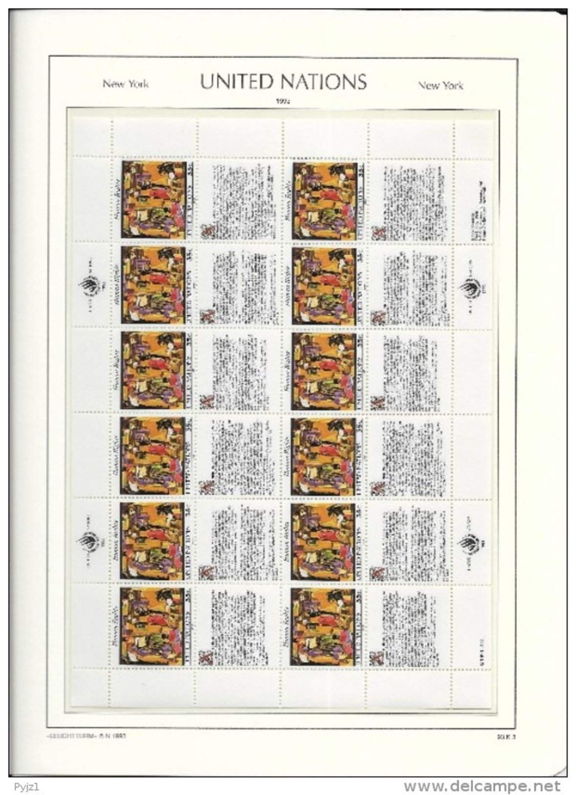 1993 MNH UNO New York,  Human Rights, 2 Sheets, Postfris** - Blokken & Velletjes