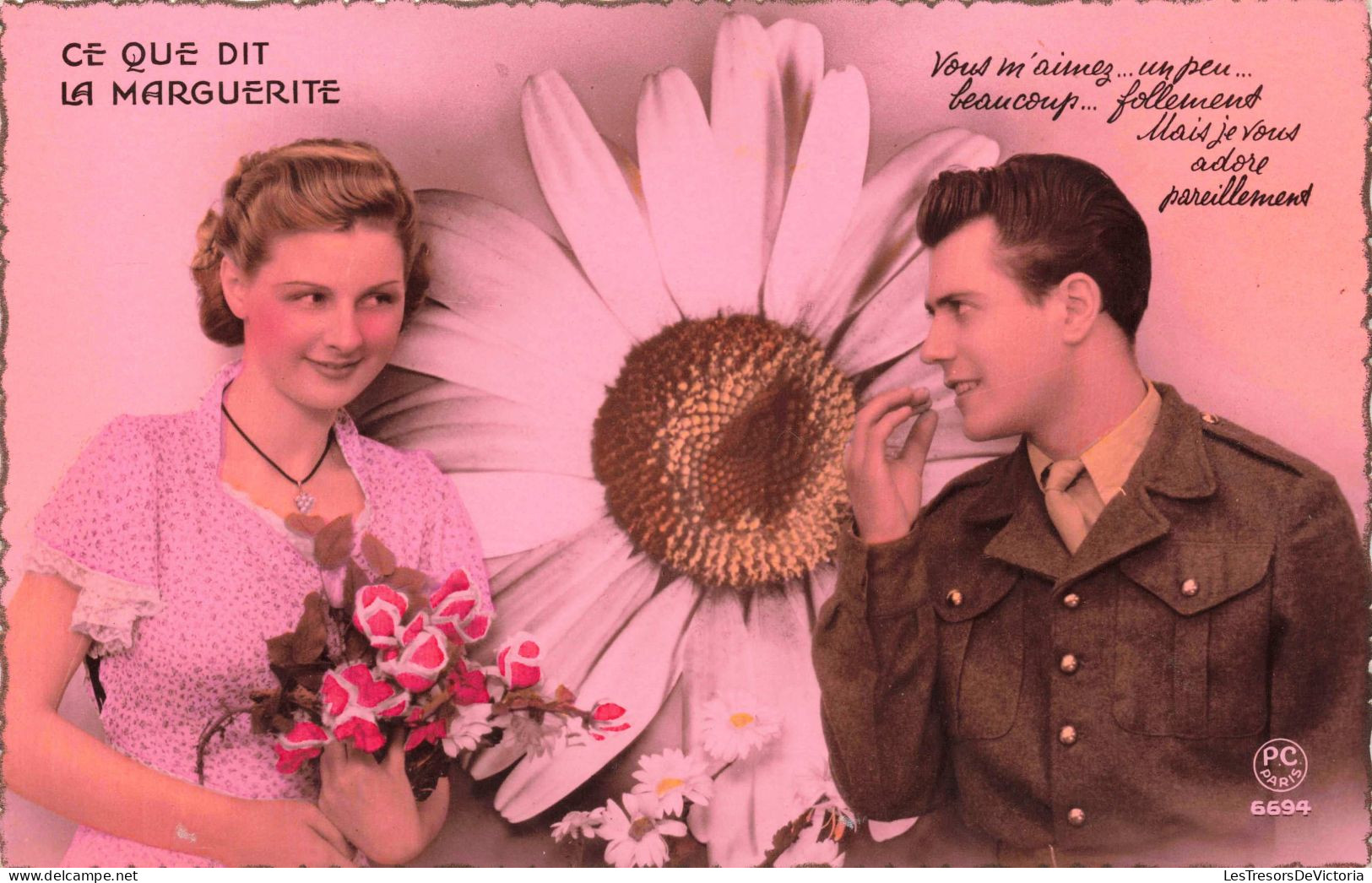 COUPLE - Ce Que Dit La Marguerite - Carte Postale Ancienne - Couples