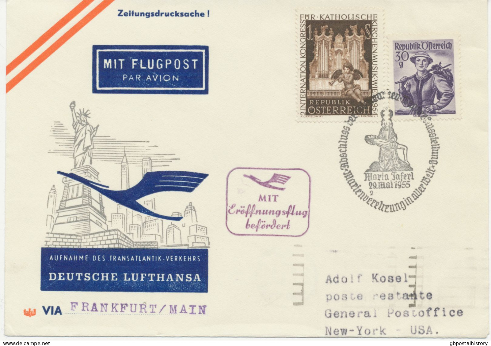 ÖSTERREICH 1955, Erstflug Deutsche Lufthansa – Aufnahme Des Überseeverkehrs Mit Superconstellation über Shannon/Irland - Primi Voli