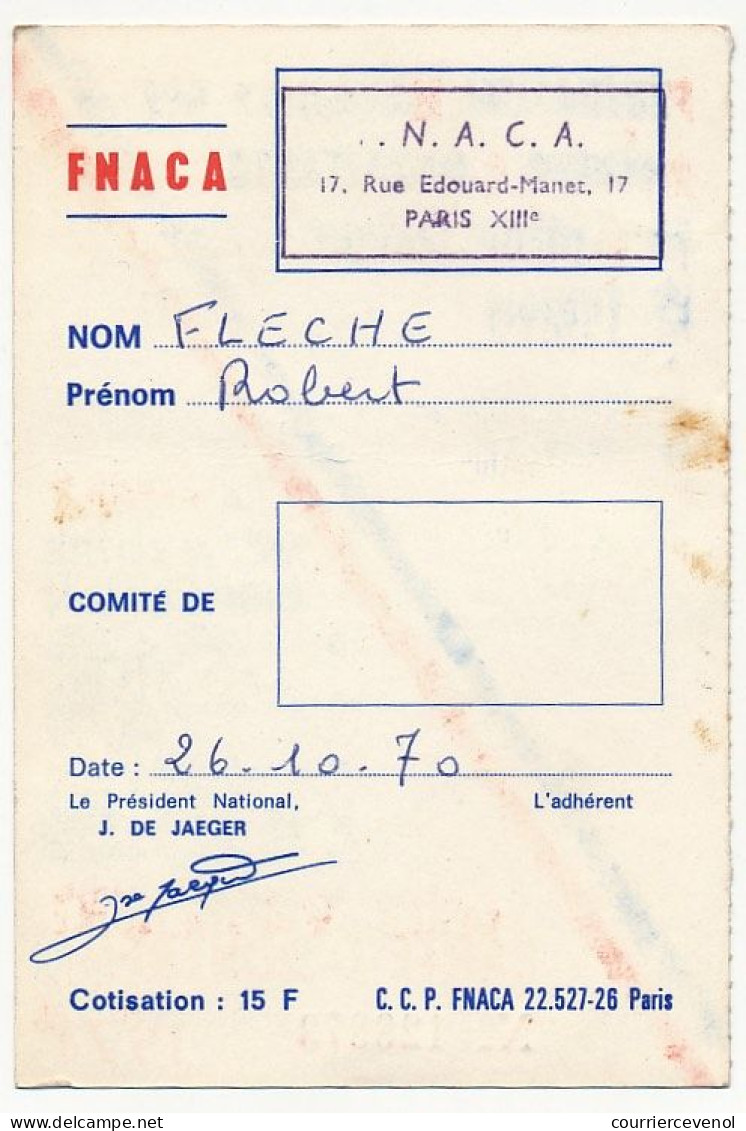 2 Cartes D'Adhérent - FNACA (Fédération Nle Anciens Combattants Algérie... ) 1971 Et 1972 - Tarjetas De Membresía