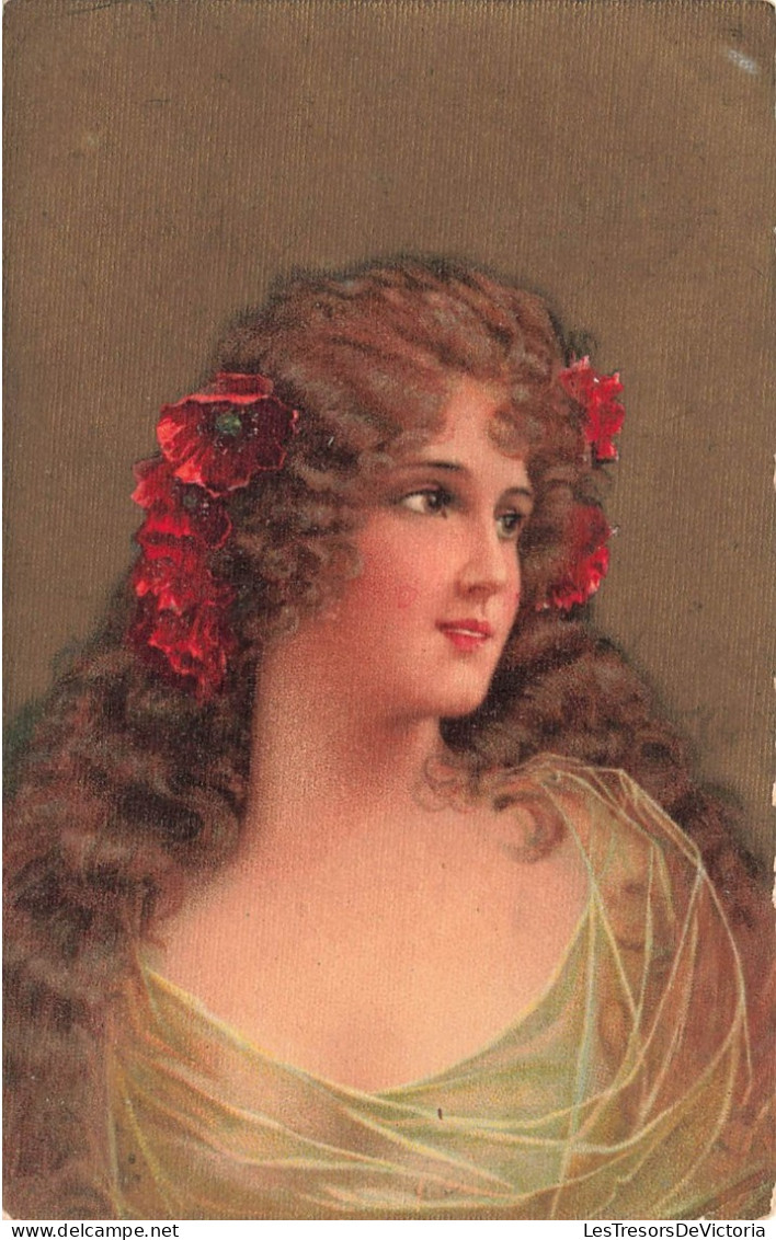 Illustrateur - Jeune Femme Avec Des Coquelicots Dans Les Cheveux - Carte Postale Ancienne - Non Classificati