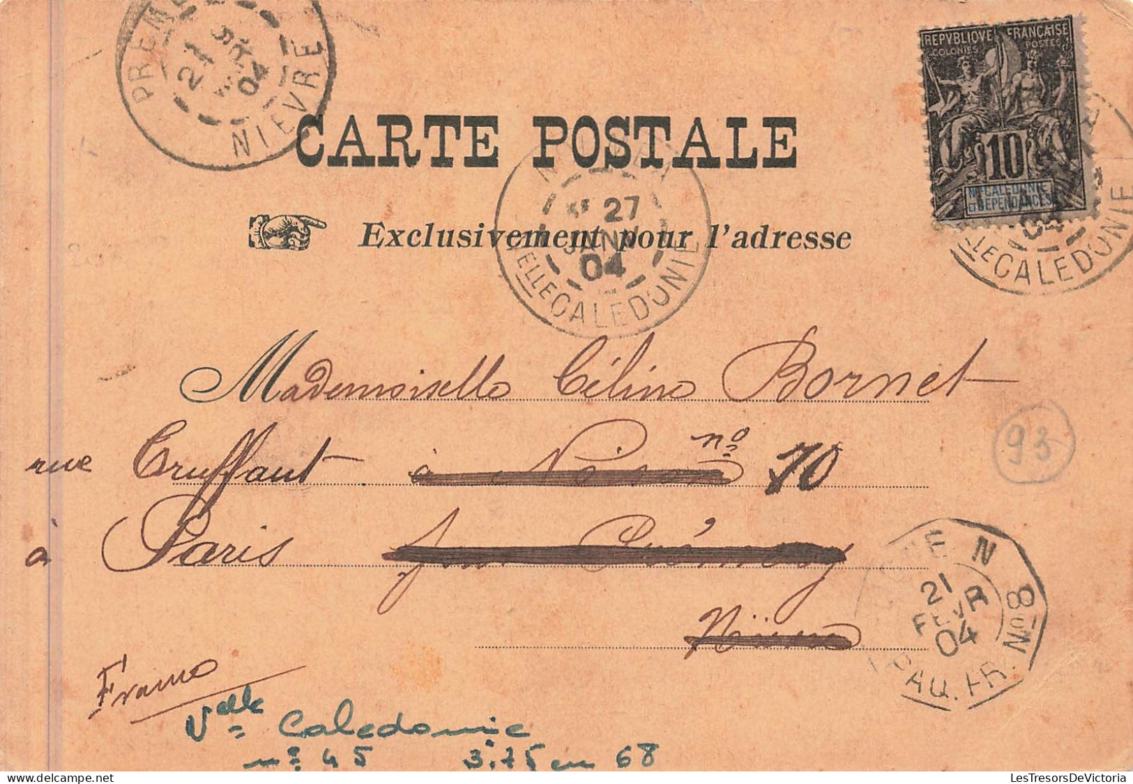 Nouvelle Calédonie - Carte Envoyée Par Paquebot FR N°8 Lignen 1904- Carte Postale Ancienne - Neukaledonien