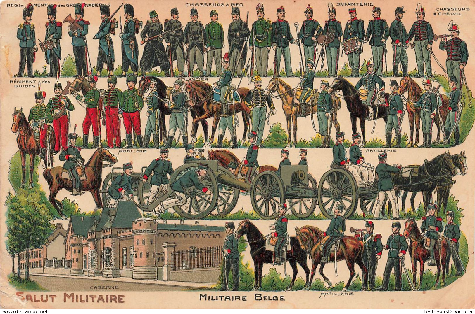 Militaria - Salut Militaire - Militaire Belge - Costumes Militaires  - Carte Postale Ancienne - Uniformes