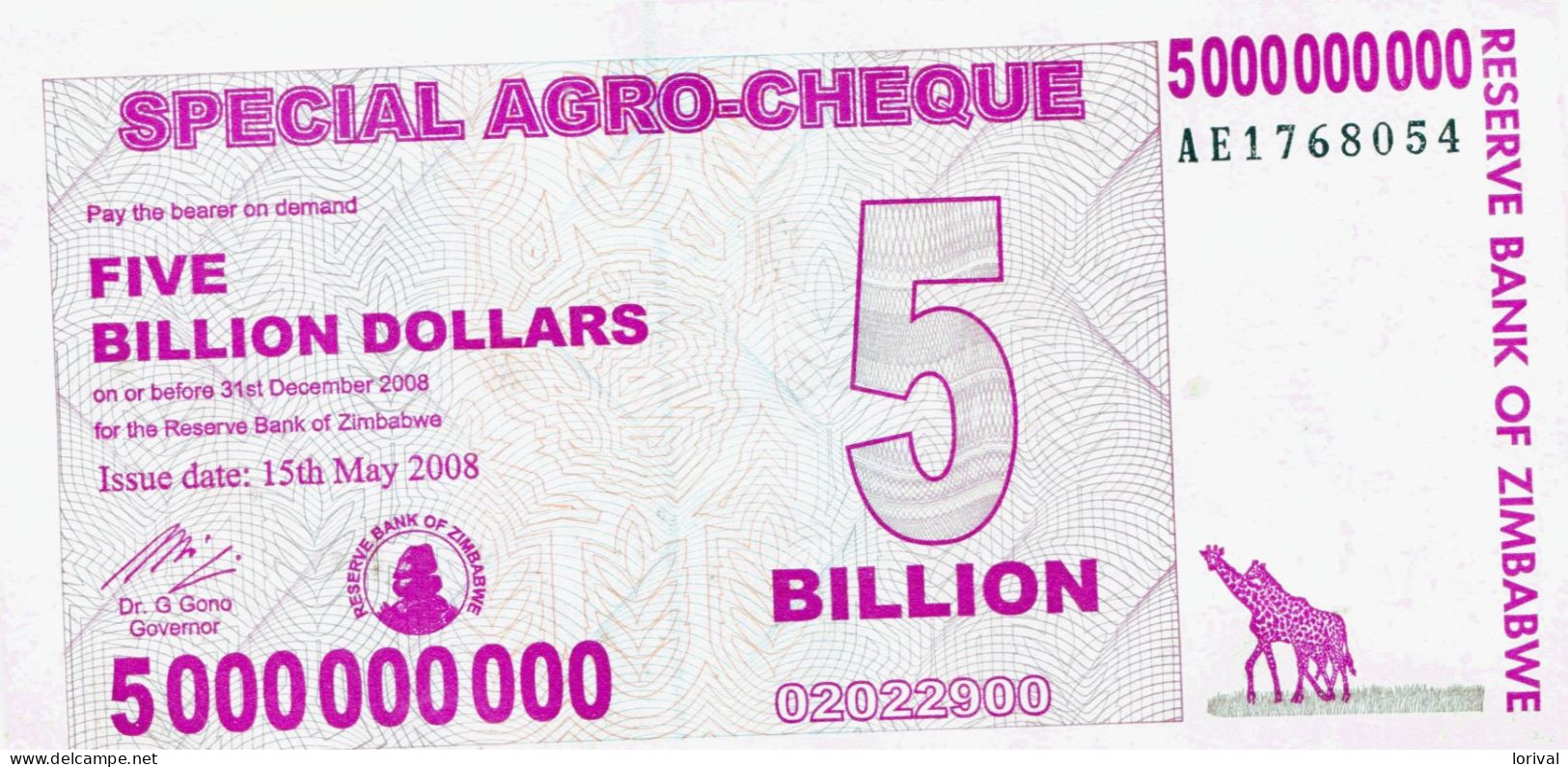 5 Billion 15 Mai 2005 Neuf 3 Euros - Zimbabwe