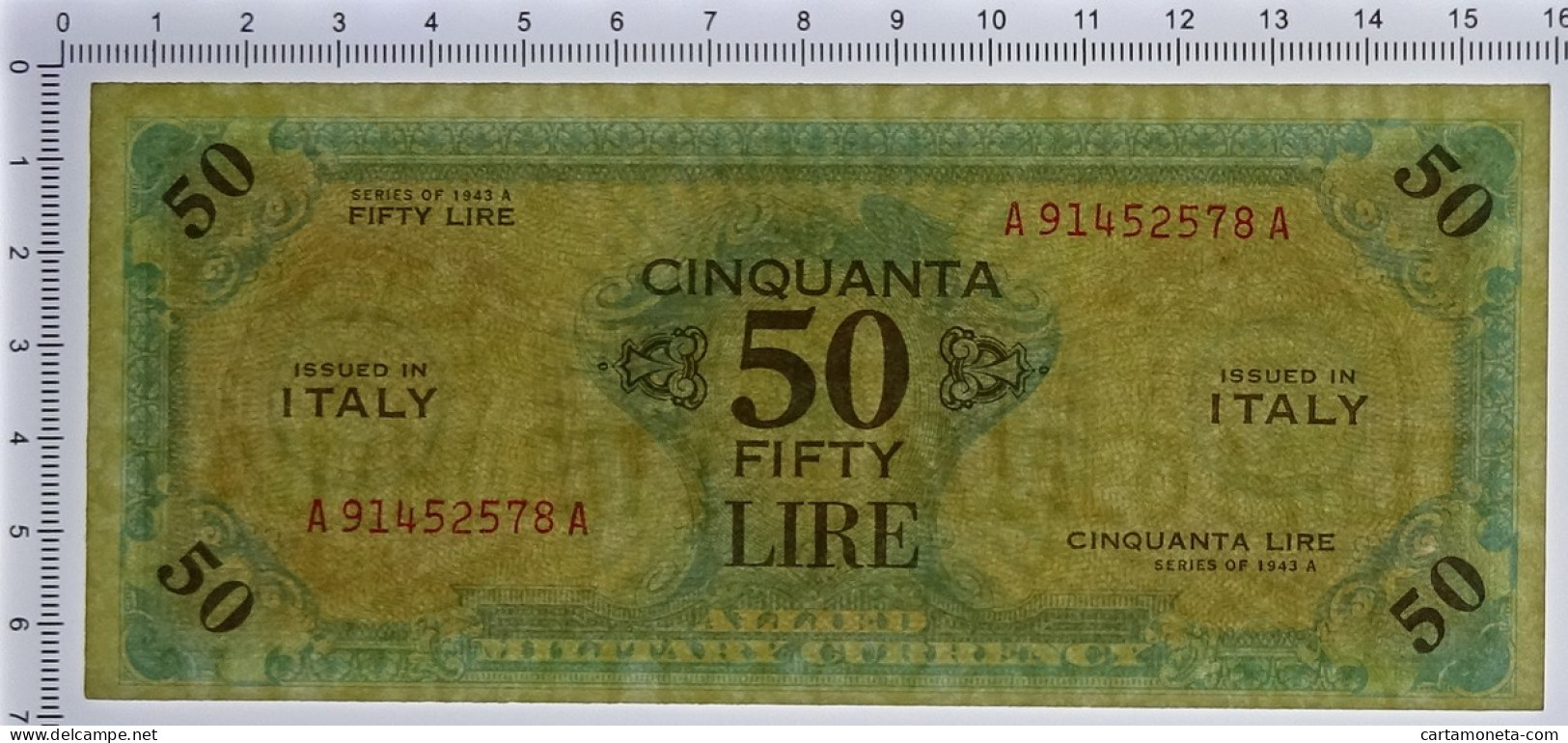 50 LIRE OCCUPAZIONE AMERICANA IN ITALIA BILINGUE FLC A-A 1943 A SPL+ - 2. WK - Alliierte Besatzung