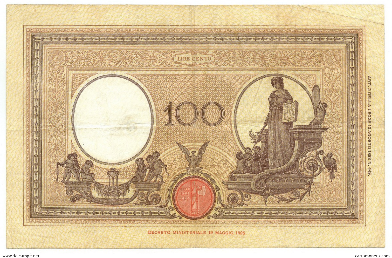 100 LIRE BARBETTI GRANDE B AZZURRO TESTINA FASCIO 17/02/1930 BB/BB+ - Regno D'Italia – Autres