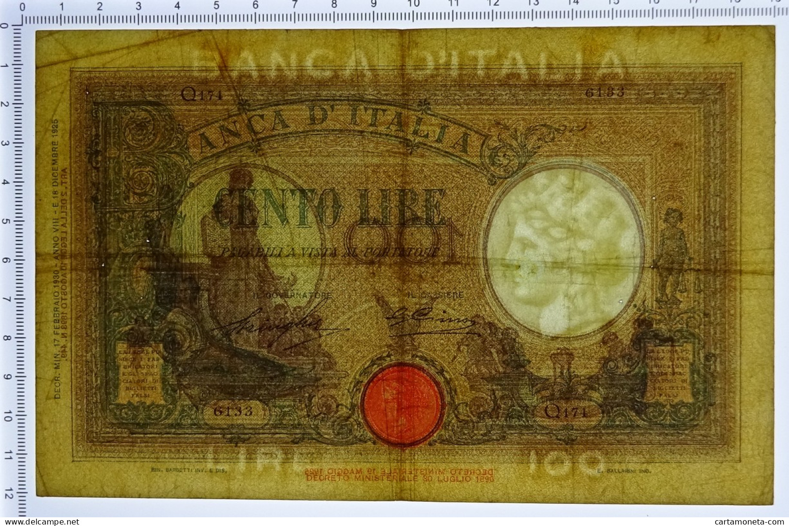 100 LIRE BARBETTI GRANDE B AZZURRO TESTINA FASCIO 17/02/1930 BB/BB+ - Regno D'Italia – Autres