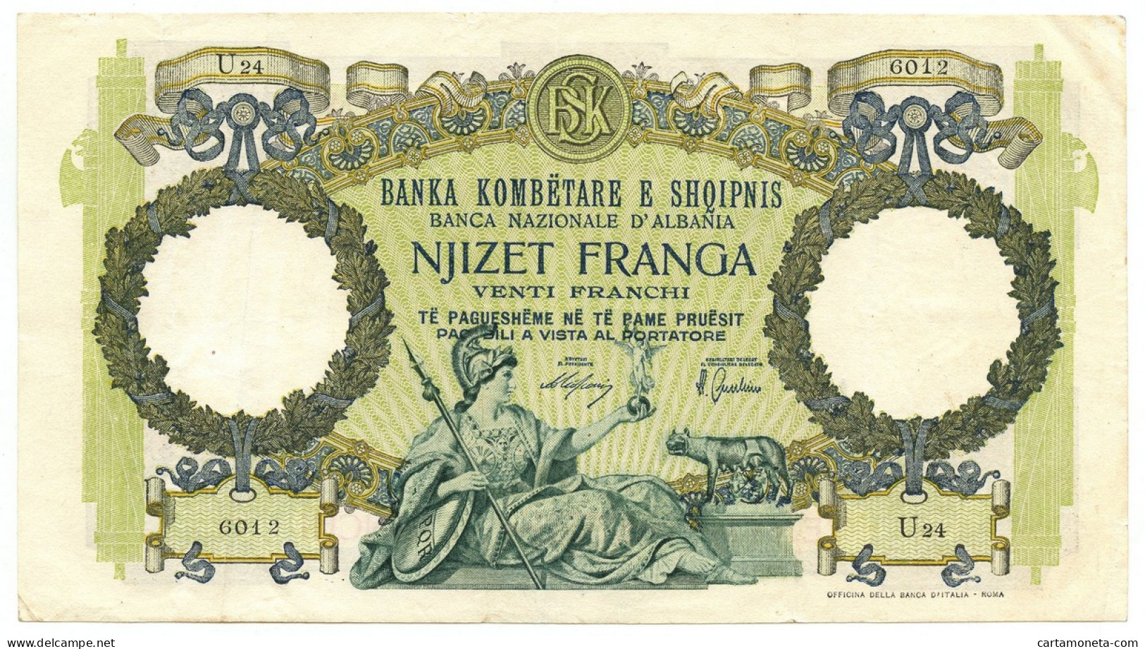 20 FRANCHI REGNO D'ITALIA E ALB. BANCA NAZIONALE D'ALBANIA GIUGNO 1939 BB/SPL - Unclassified