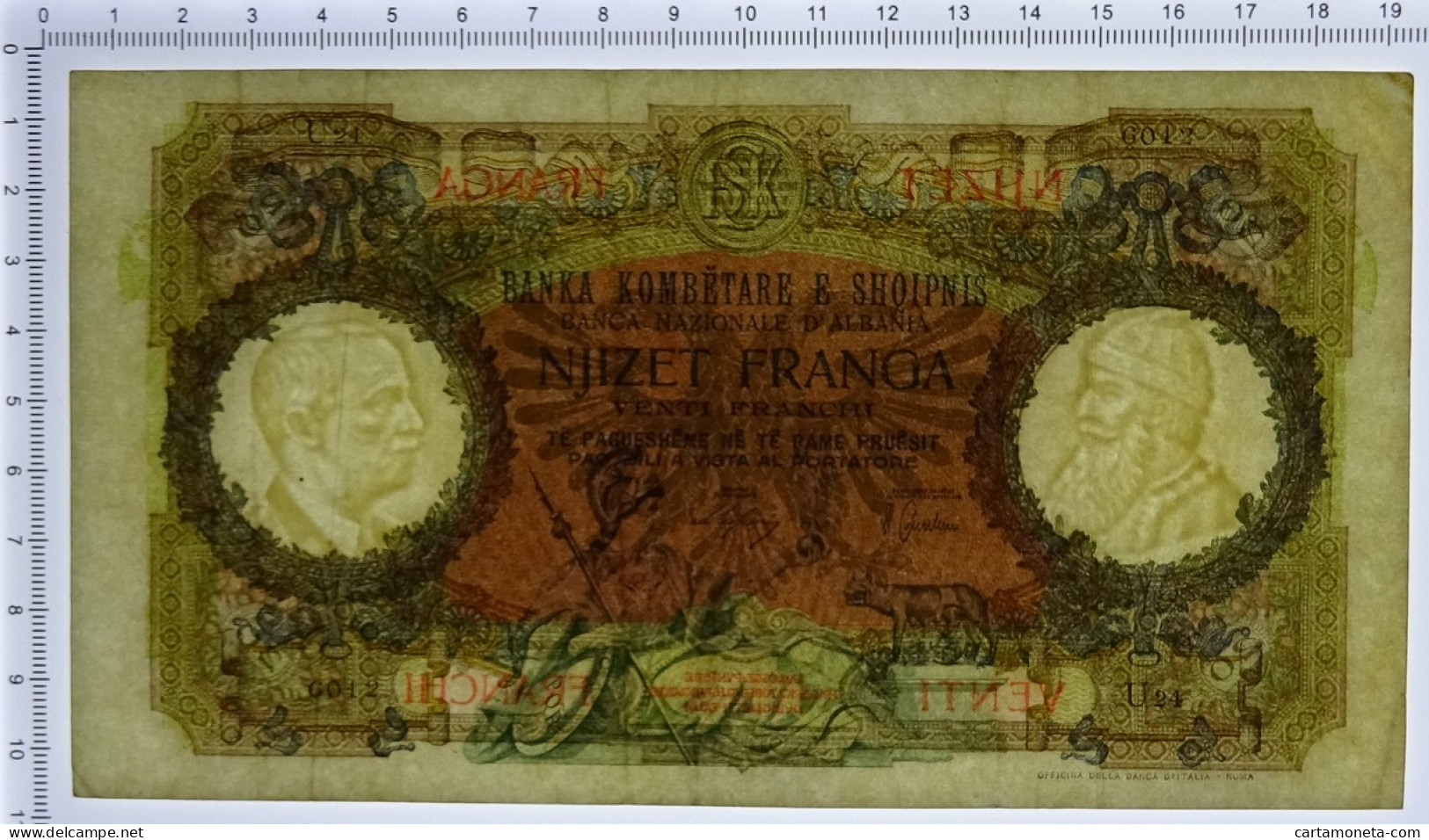 20 FRANCHI REGNO D'ITALIA E ALB. BANCA NAZIONALE D'ALBANIA GIUGNO 1939 BB/SPL - Sin Clasificación