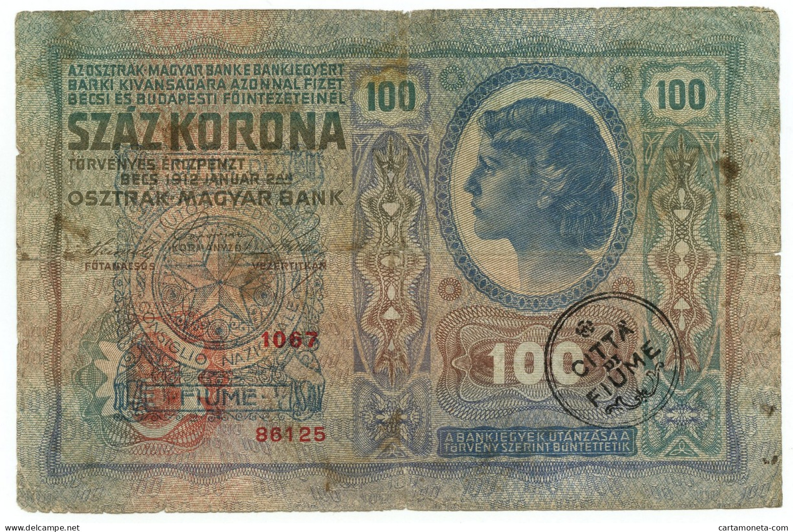 100 CORONE OCCUPAZIONE DANNUNZIANA FIUME SOVRASTAMPA II III TIPO 1912 MB/BB - Other & Unclassified