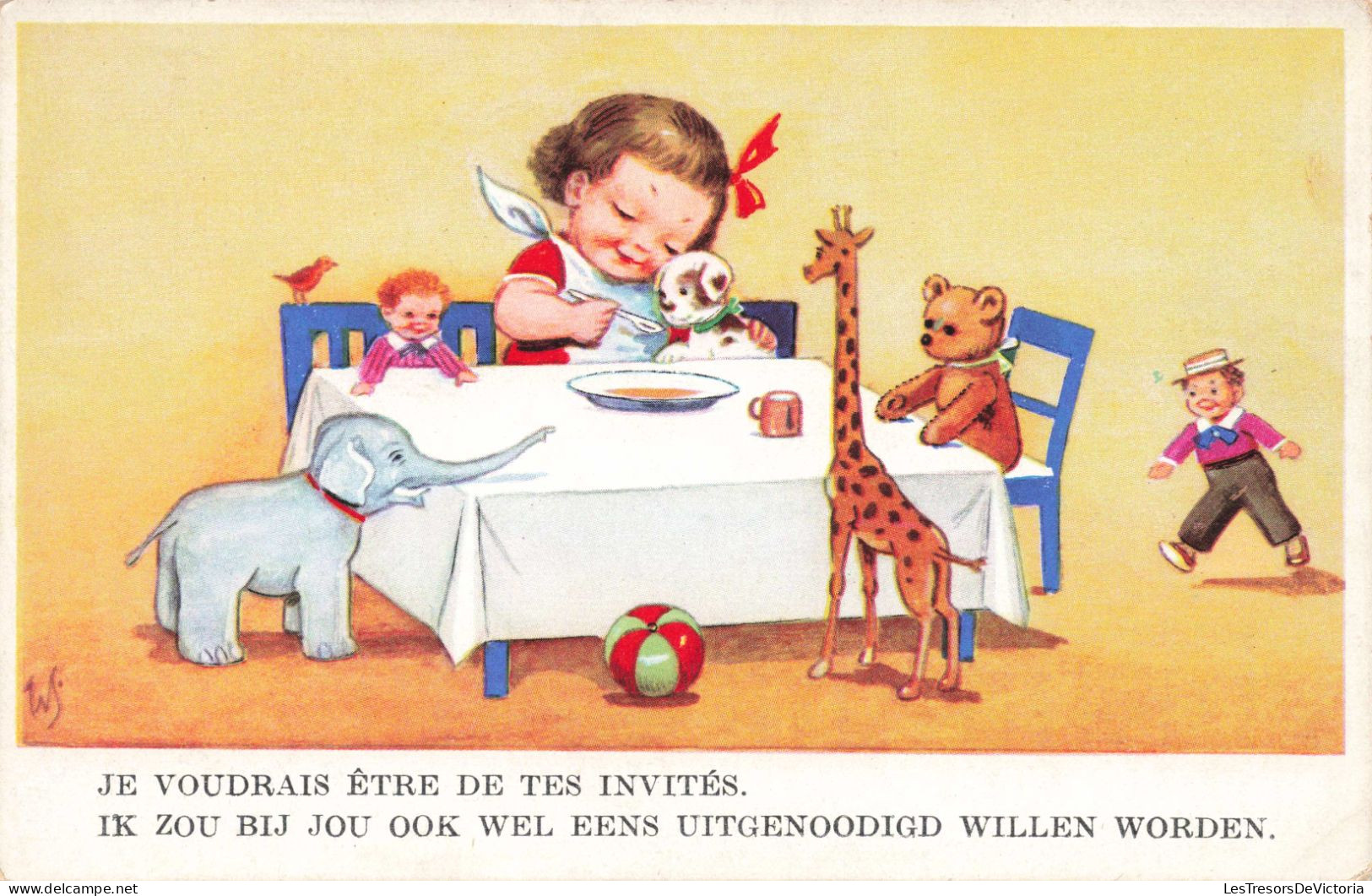 FANTAISIE - Bébés - Je Voudrais être De Tes Invités - Dînette Avec Les Animaux En Peluches - Carte Postale - Babies