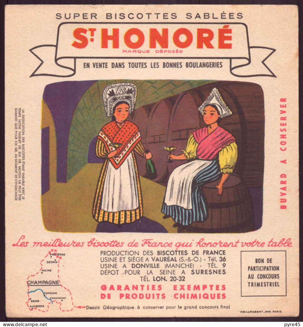 Buvard ( 16.5 X 15.5 Cm ) Super Biscottes Sablées " St-Honoré " ( Pliures, Rousseurs ) - Biscottes