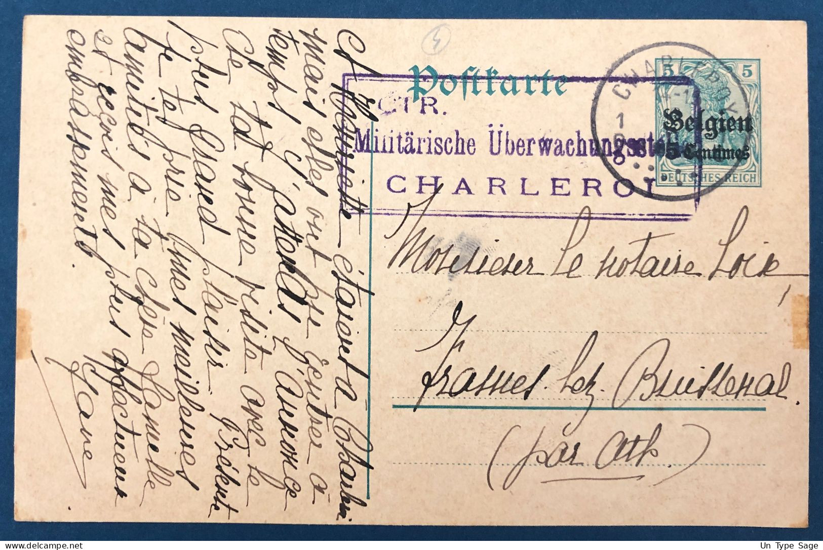 Belgique, Entier-carte (occupation) De Charleroi 1915 + Censure Charleroi - (A005) - Autres & Non Classés