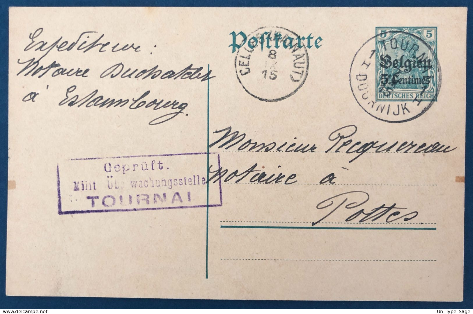 Belgique, Entier-carte (occupation) De Tournai 1915 + Censure Tournai - (A052) - Otros & Sin Clasificación