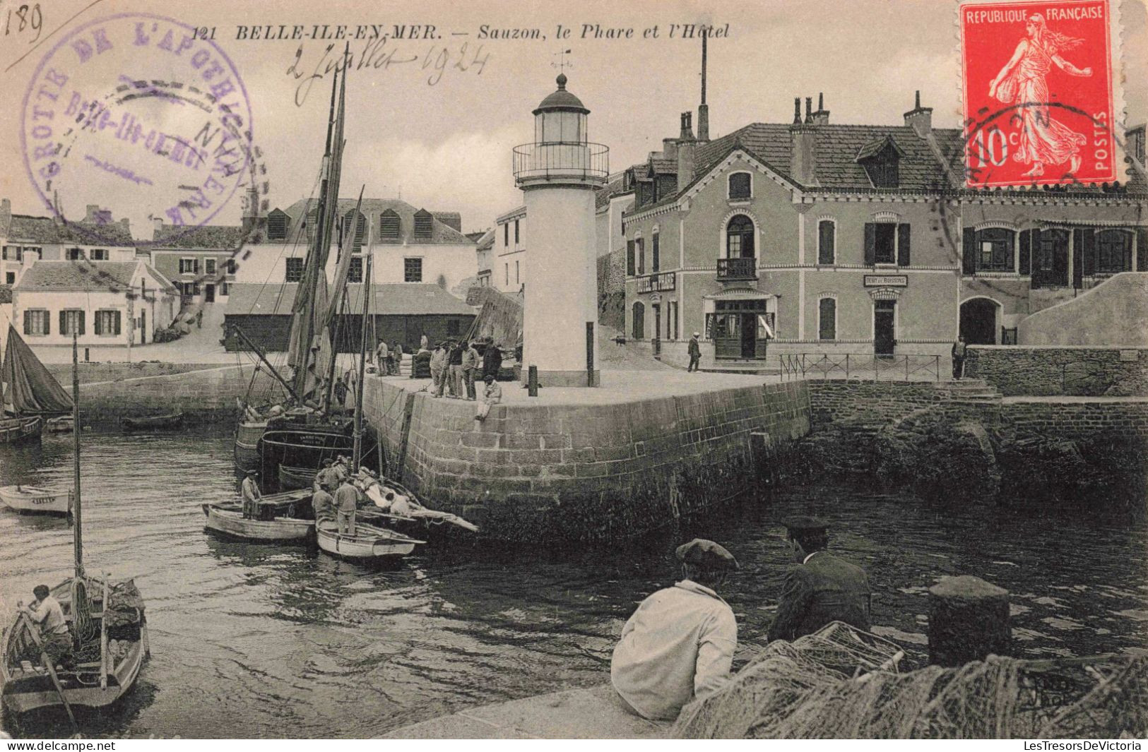 FRANCE - Belle Ile En Mer - Sauzon Le Phare Et L'Hôtel - Carte Postale Ancienne - Belle Ile En Mer