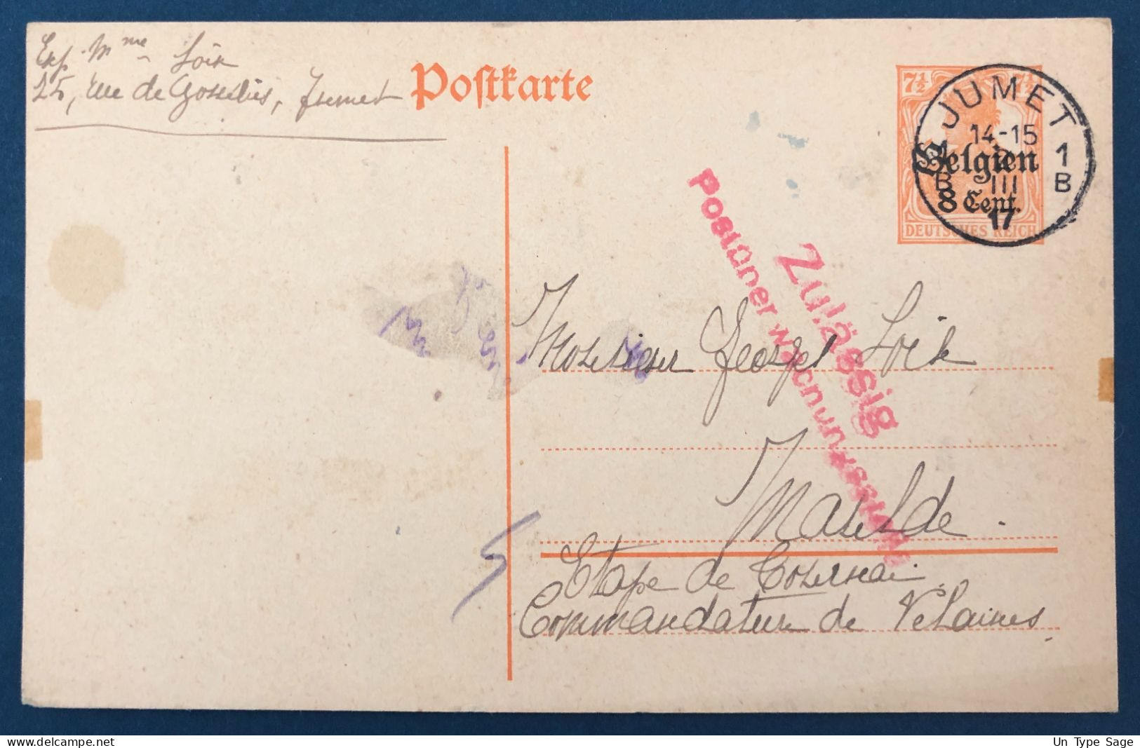 Belgique, Entier-carte (occupation) De Jumet 1917 + Censure - (A090) - Other & Unclassified