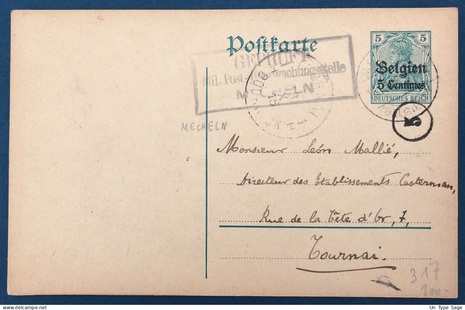Belgique, Entier-carte (occupation) De Mechelen (Malines) 1915 + Censure Mecheln - (A115) - Autres & Non Classés