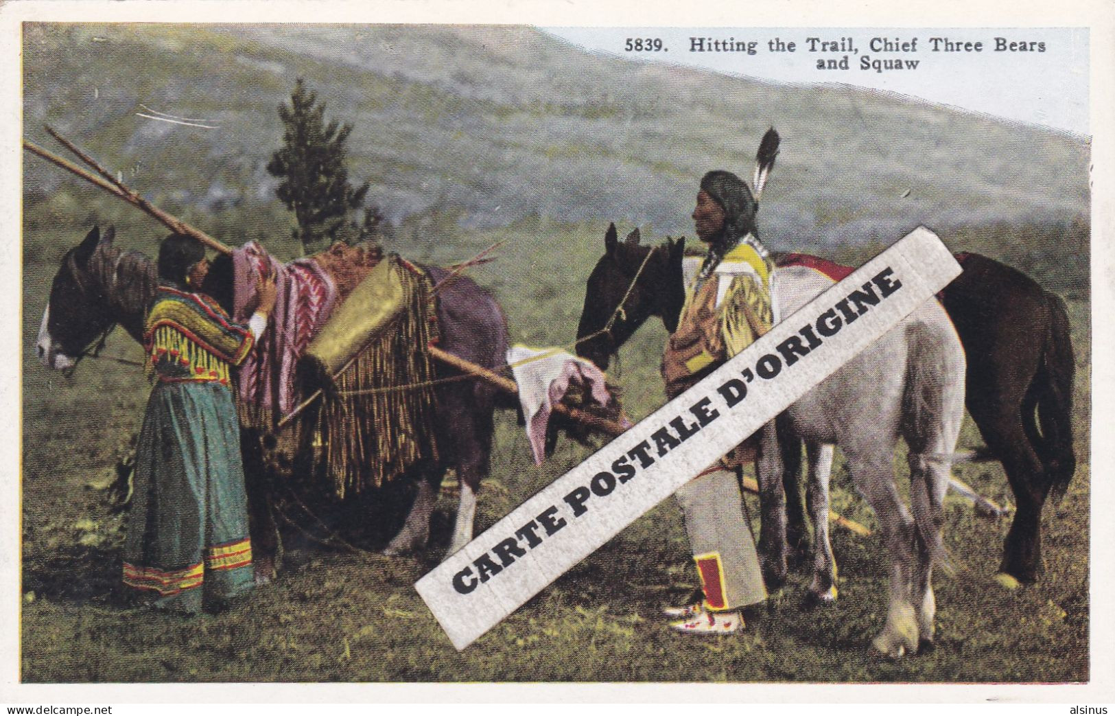 INDIANS - HITTING THE TRAIL - CHIEF THREEBEARS AND SQAW - Other & Unclassified