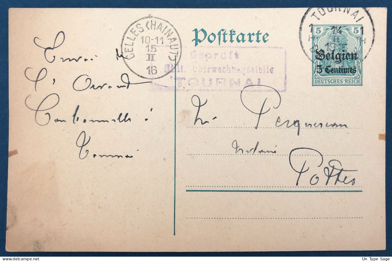 Belgique, Entier-carte (occupation) De Tournai 1916 + Censure Tournai - (A132) - Andere & Zonder Classificatie
