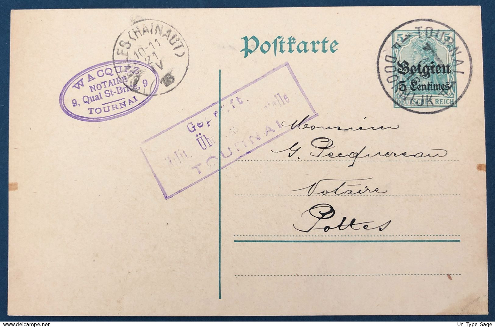 Belgique, Entier-carte (occupation) De Tournai 1916 + Censure Tournai - (A155) - Andere & Zonder Classificatie