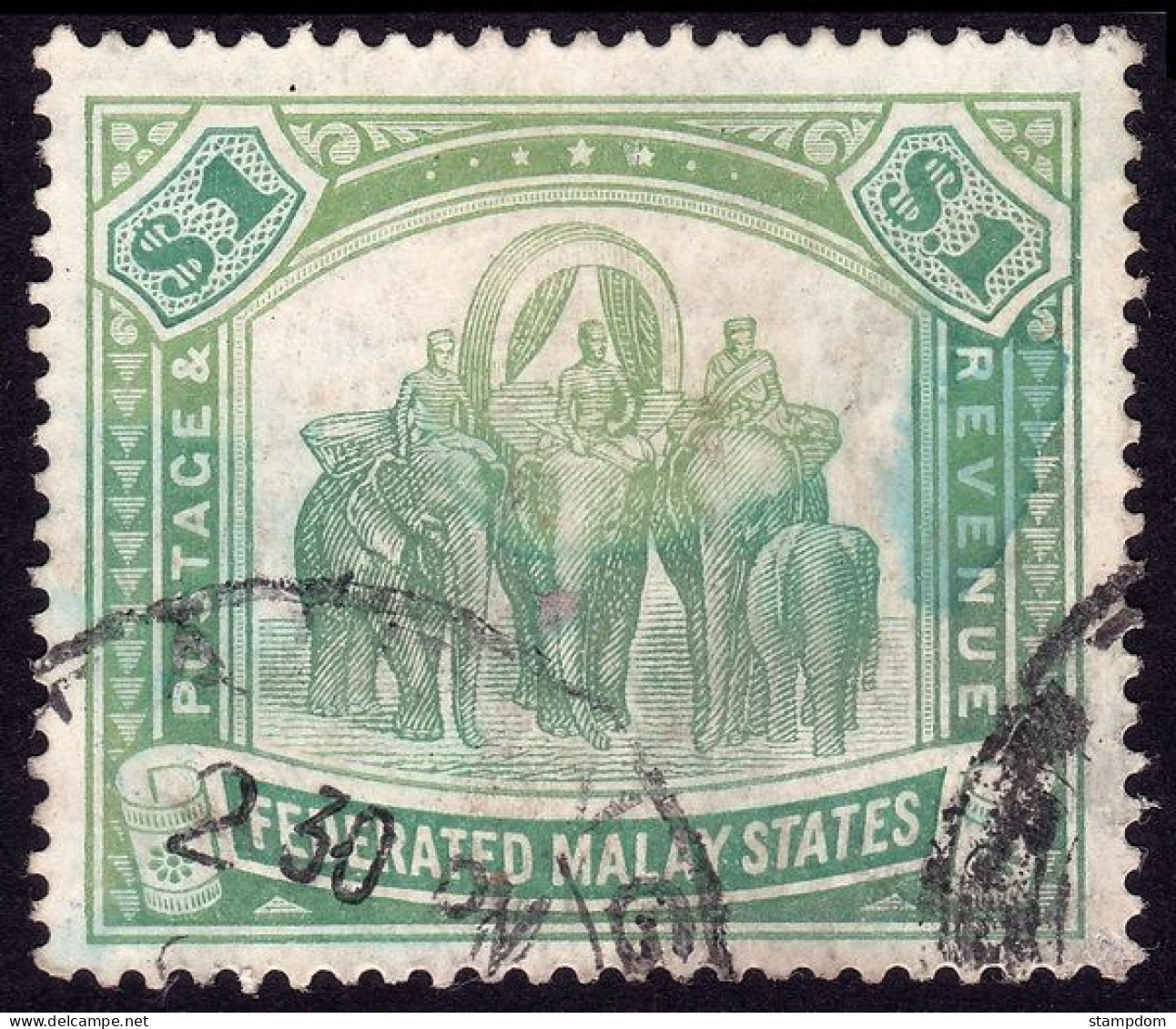 FEDERATED MALAY STATES FMS 1907 $1 Wmk.MCA Sc#34 - USED @TE240 - Federated Malay States