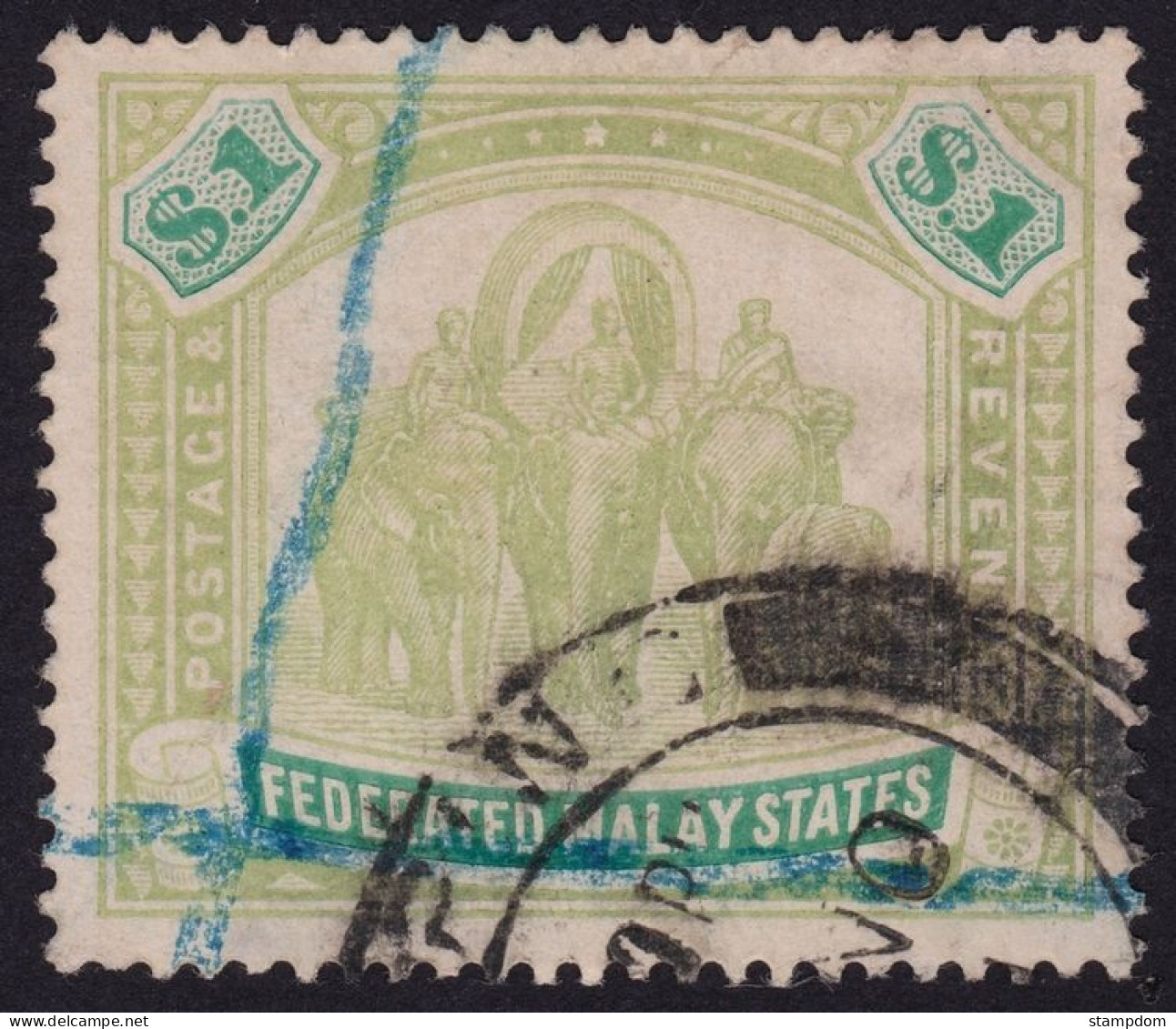 FEDERATED MALAY STATES FMS 1907 $1 Wmk.MCA Sc#34 - USED CDS / Washed @TE261 - Federated Malay States